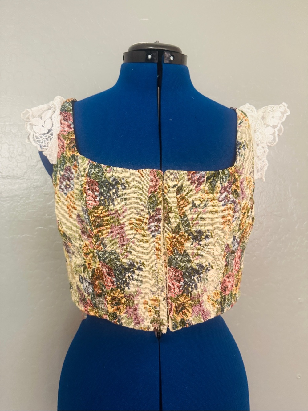 wild fable Cream Floral Tapestry Crop Top with Lace Straps
